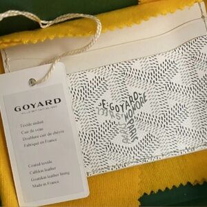Goyard White Card Holder with Yellow Trim